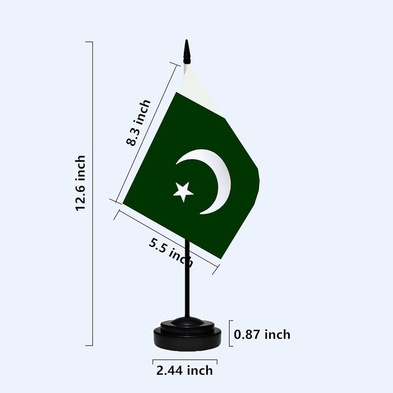 tibijoy Pakistan Pakistani Small Mini Desk Flag Set Miniature Pakistan Pakistani Table Office Flag with 13" Black Pole, Black Base, Miniature Pakistan Deluxe Desktop Flag(2 Pack) - Image 3